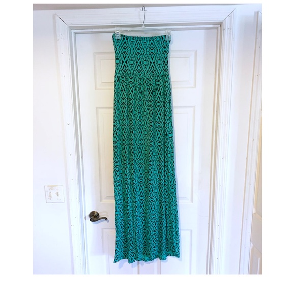 Iris Aqua & Black Aztec Print Strapless Maxi Dress - Picture 2 of 7